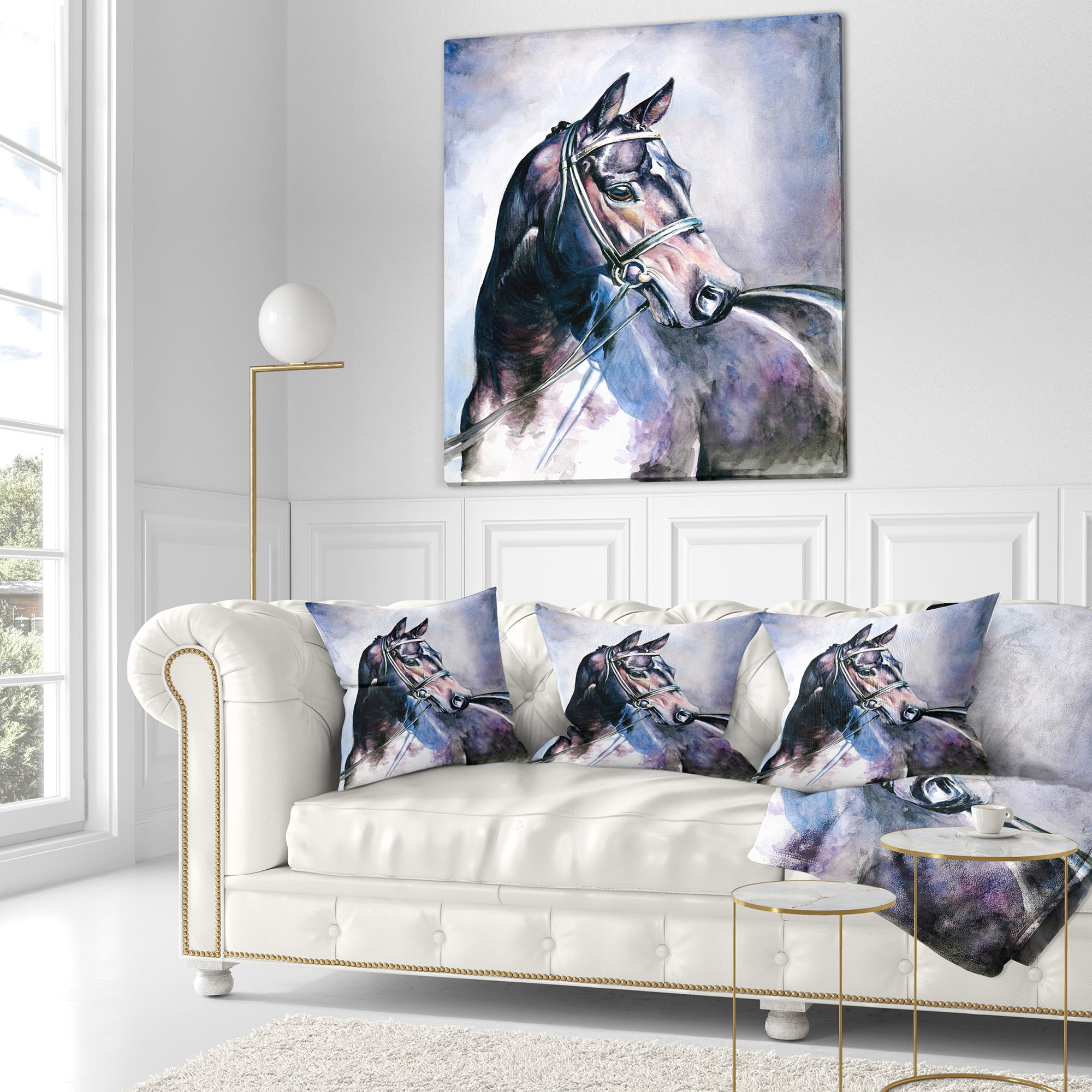 Designart Black Horse with Bridle - Abstract Throw Pillow - 18x18