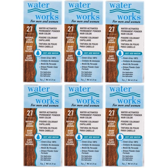 Water Works Permanent Powder Hair Color #27 Natural Light Brown (6 Pack)