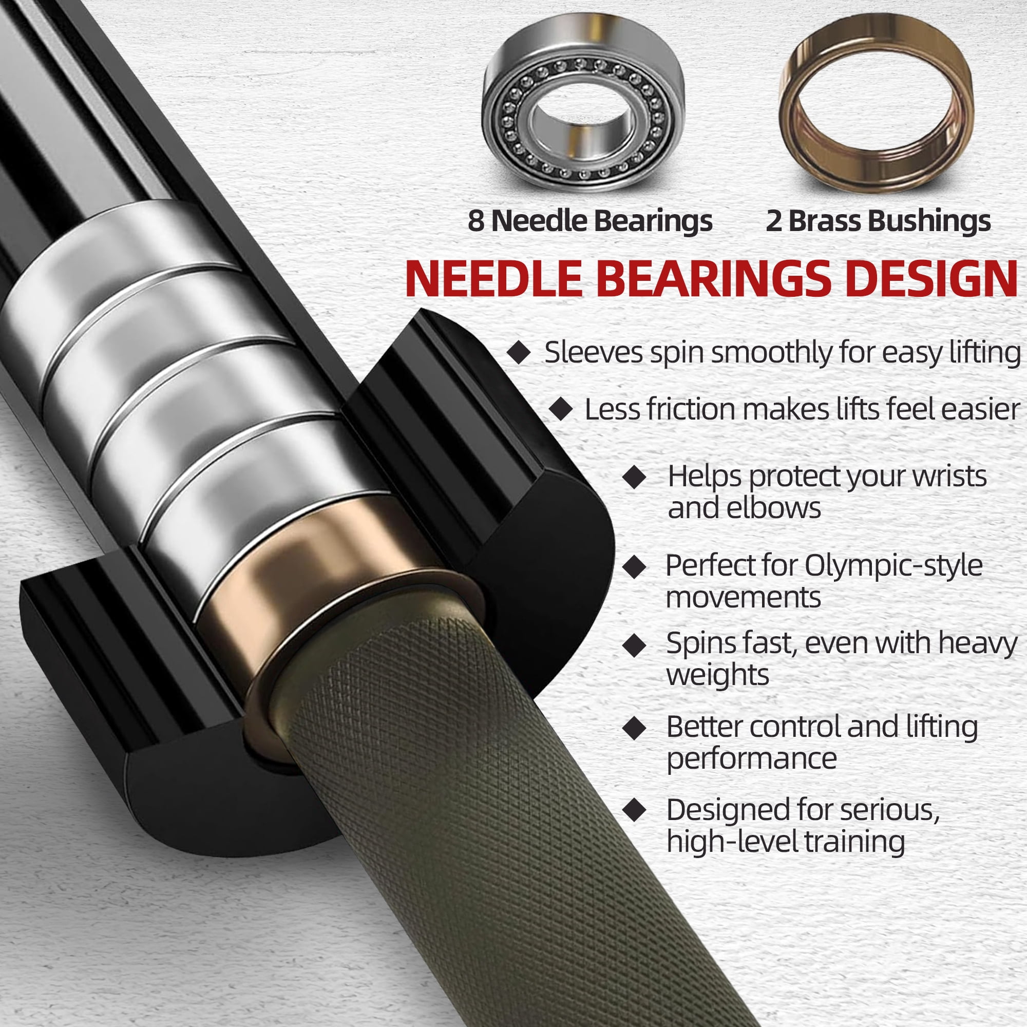 FlexWave Straight Olympic Barbell, Alloy Steel with Ceramic Coating, 2-Inch Diameter, 7FT, Available in Multiple Colors