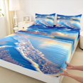 thumbnail image 4 of Castle Fairy Dramatic Cloud Surf Shore Queen Sheets 4 Pieces,Sun Glow Reflective Sand Ocean Art Queen Sheet Sets,Indigo Peach,1 Fitted Sheet,1 Flat Sheet and 2 Pillowcases, 4 of 6