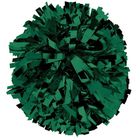 Chassé Metallic Cheerleading Poms - Shiny Metallic Cheer Pom with Baton Handle for Dance Sports Celebrations (Single, Dark Green)