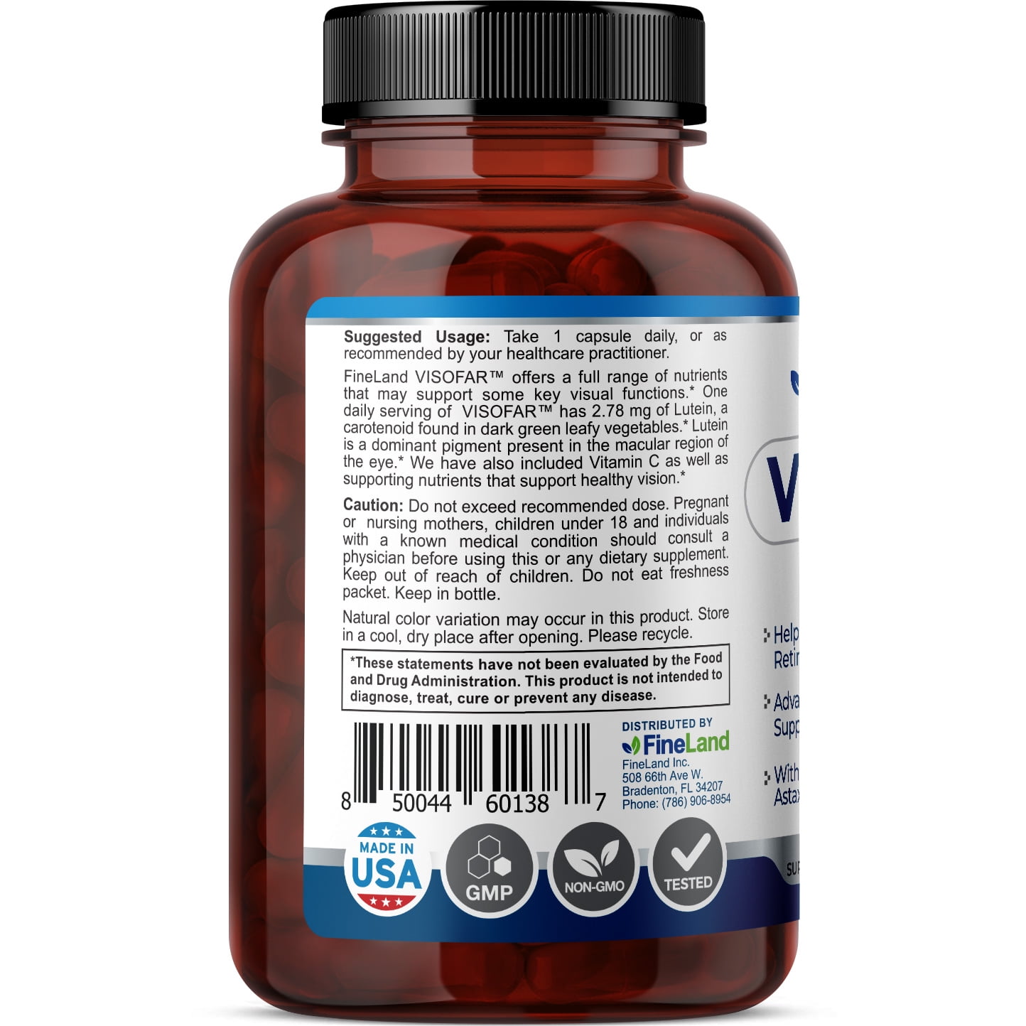 Fineland Vitamins VISOFAR Vision Support Complex Advanced Eye Support with Zeaxanthin Astaxanthin 60 Capsules