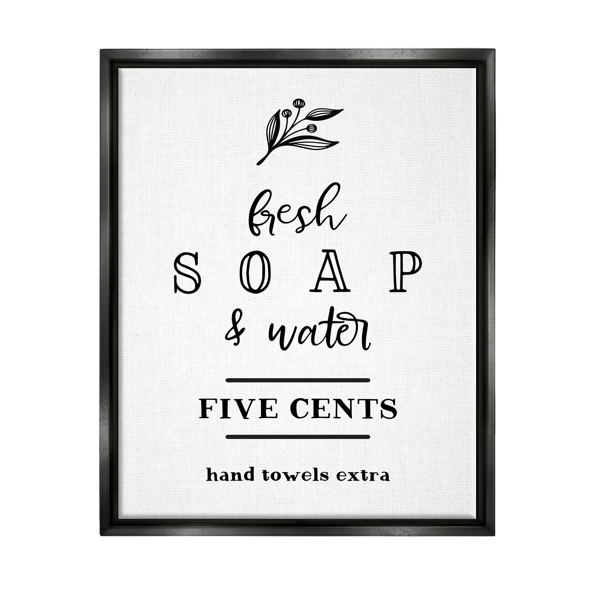 Stupell Industries Fresh Soap & Water Bathroom Washing Botanical Symbol Graphic Art Metallic Gold Floating Framed Canvas Print Wall Art, Design by Lettered and Lined