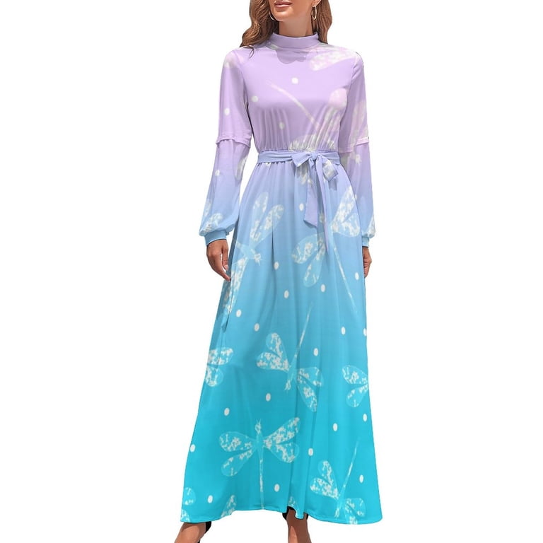 Pink Aqua Ombre Dress Dragonflies Print Elegant Printed Maxi Dress High Waist Long Sleeve Boho Beach Long Dresses - Walmart.com Pink Aqua Ombre Dress Dragonflies Print Elegant Printed Maxi Dress High Waist Long Sleeve Boho Beach Long Dresses - Walmart.com