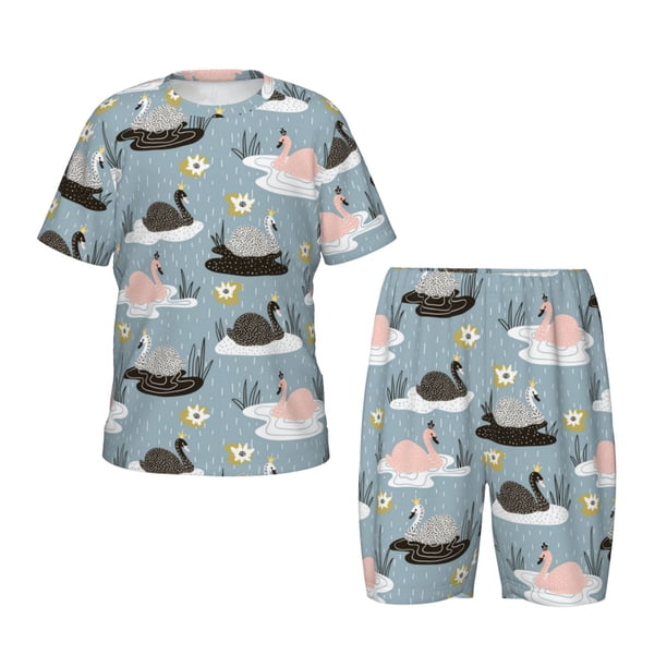 Fotbe Swan Princess On Lake Pijama Estampada de 2 Piezas para Niños – Ropa de Dormir de Manga Corta Cómoda para Niños y Niñas, Camiseta y Shorts de Algodón-4X-Large