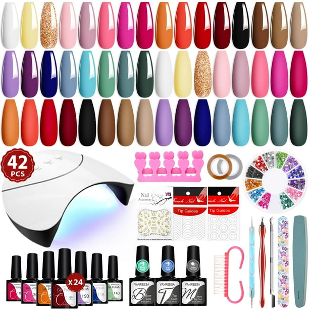Kit de esmaltes de uñas en gel VANREESA, 42 unidades con luz UV, 24 colores