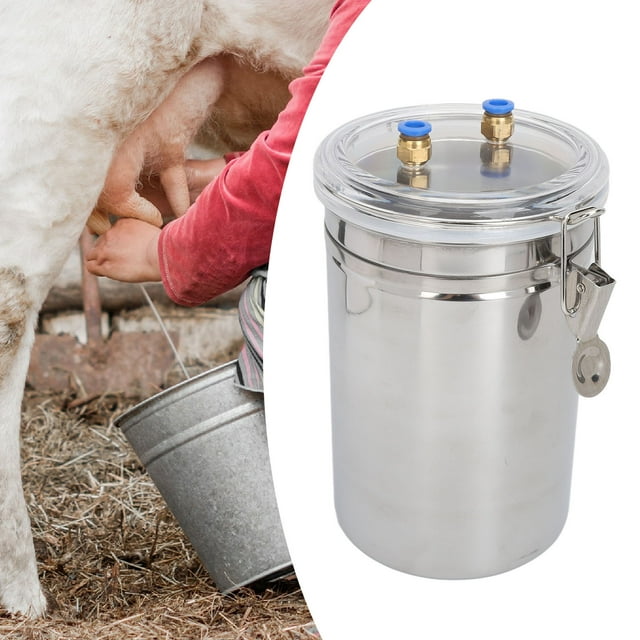 Machine de Traite Manuelle, Installation Simple Trayeuse Manuelle de Chèvre 2L Capacité en Acier Inoxydable avec Couvercle Transparent pour Ferme de Laiterie