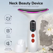 EMS Neck Massager with 3 Light Therapy USB Rechargeable Heated Neck Beauty Device Facial Neck Skin Care Massager for Women