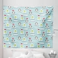 thumbnail image 1 of Funny Tapestry, Penguins and Snowmans on Ice Floes Antarctica Cartoon Caps Scarfs Funny Pattern, Fabric Wall Hanging Decor for Bedroom Living Room Dorm, 5 Sizes, Multicolor, by Ambesonne, 1 of 1
