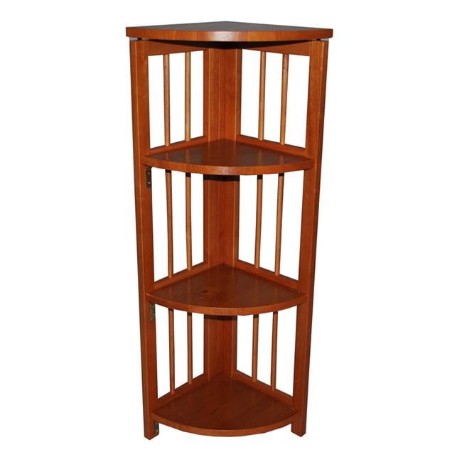 4 Tier Corner Folding Bookcase Honey Oak 