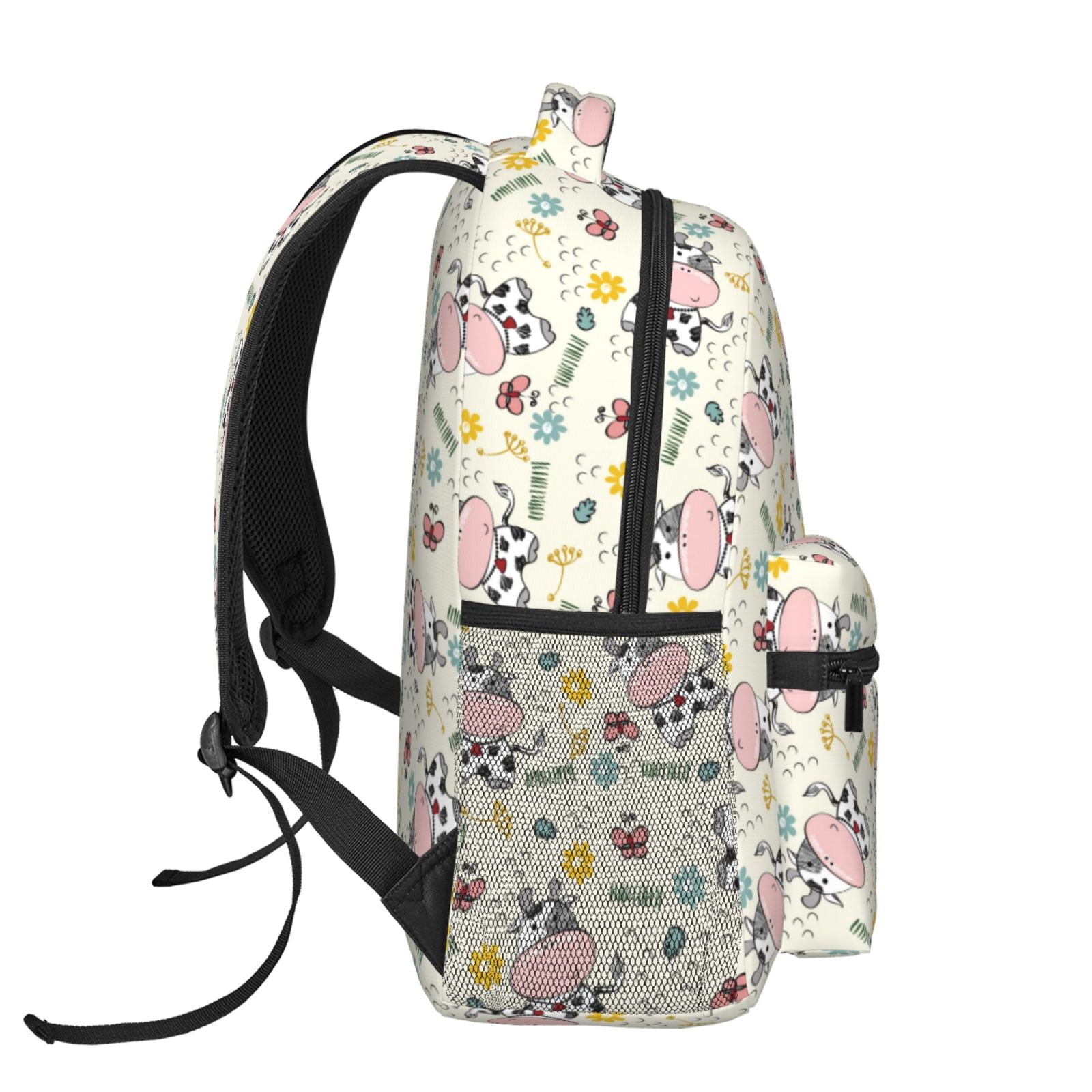 Ratiio Cute Cow Print Eco-Friendly Casual Backpack, Water-Resistant Polyester Canvas Daypack with Smooth Zippers, Comfortable & Durable Travel Bag with Laptop Compartment