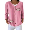 thumbnail image 2 of SYMOID Womens Pink Fall Embroidered Cardigan - V-Neck Button-Down 3/4 Sleeve, Soft Lightweight with Pumpkin Floral Accent, Inclusive Sizes S-XXXXXL,Size M, 2 of 6