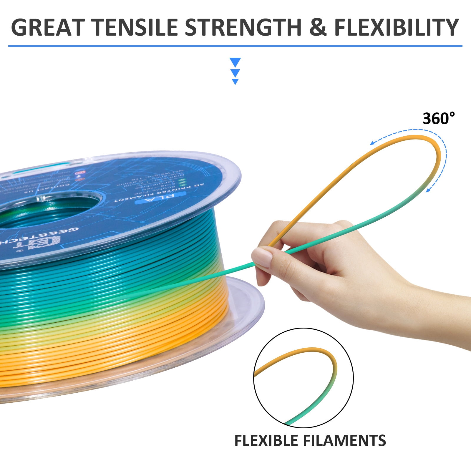 GEEETECH 3D Printer PLA Filament 1.75mm Gradient Color 10kg Spool (22lbs),Dimensional Accuracy +/- 0.03mm