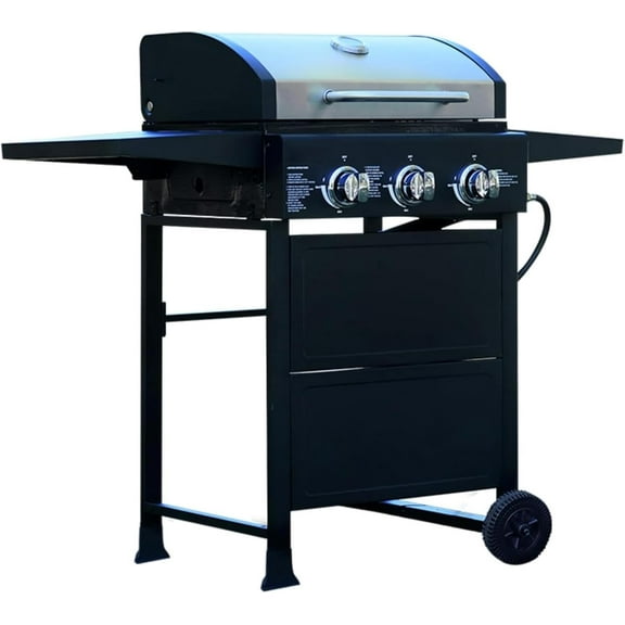 outdoor propane Grill 3 Burner gas grill, outside grill 30,000 Btu Gas bbq grill Built-In Accurate Thermometer. Asadores de gas for PatioGarden Barbeque With Foldable side table.