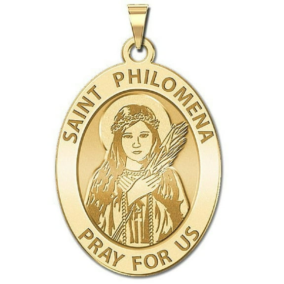 PicturesOnGold.com Saint Philomena Oval Religious Medal Female Adult- 1/2 x 2/3 inch 14K Yellow Gold