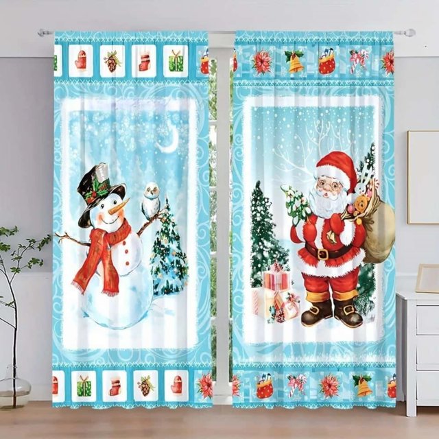 Oliegs Rideaux Imprimés des Fêtes 2 Rideaux Plats 2D Imprimés Rouges de Noël avec Flocons de Neige et Branches pour Chambre Salon Fête des Fêtes