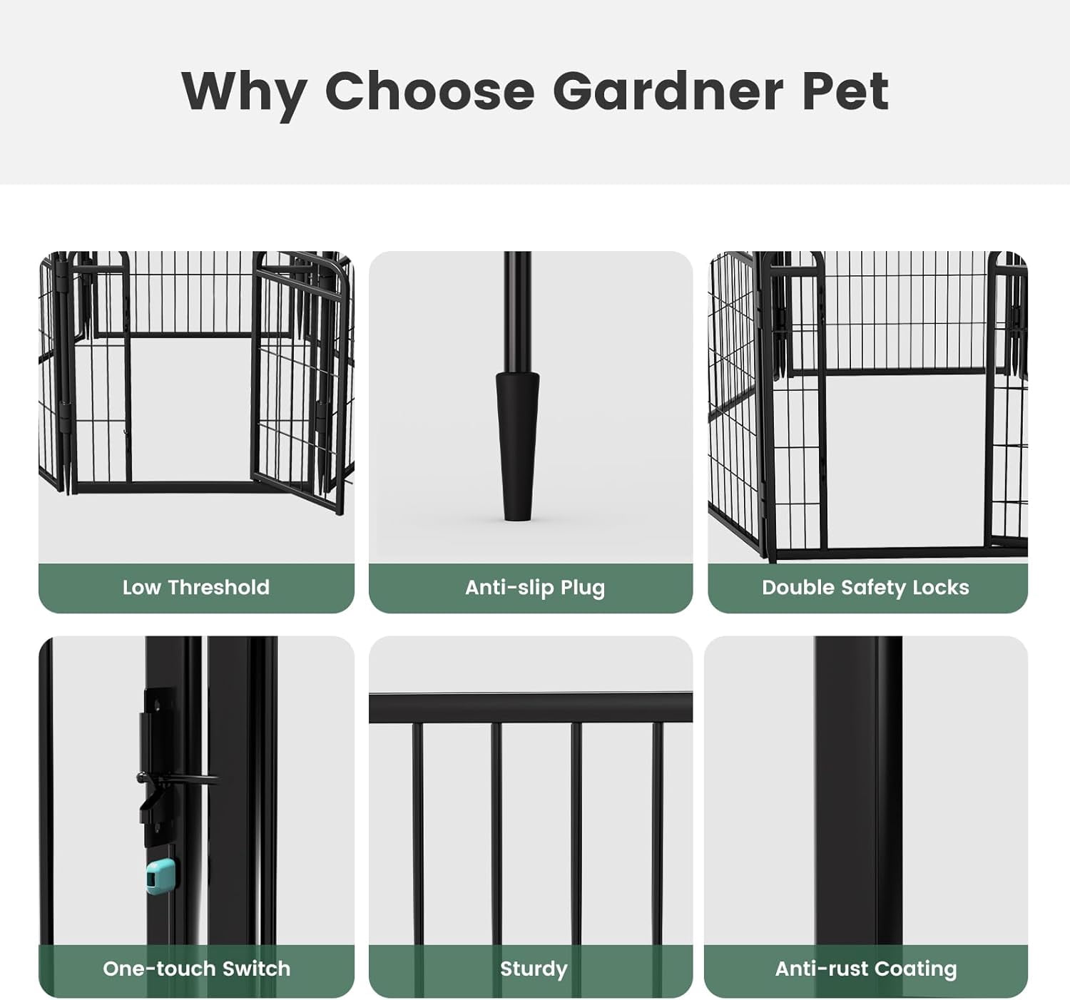 LibraMAL  Dog Playpens, 32" H 6 Panels Dog Pen Outdoor/Indoor Dog Fence Exercise Pen for Small/Medium/Large Dogs, Foldable Pet Play Yard Gate with Gravity Automatic Lock, Pet Playpen, Black
