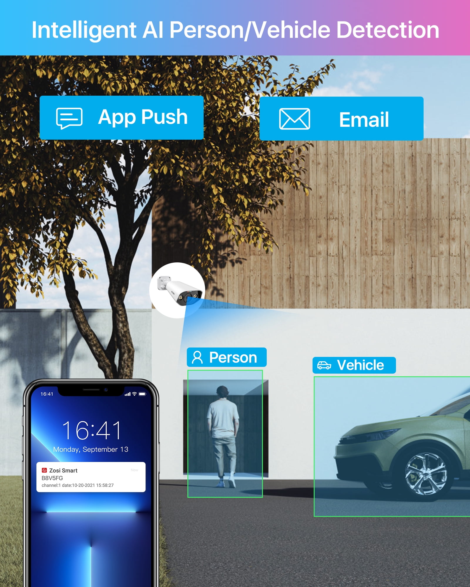 ZOSI 8CH 5MP Outdoor PoE Security Camera System, 4pcs 5MP Audio PoE IP Surveillance Camera with Spotlight, 4K 8CH NVR Built-in 2TB HDD, Smart Person/Vehicle Detection