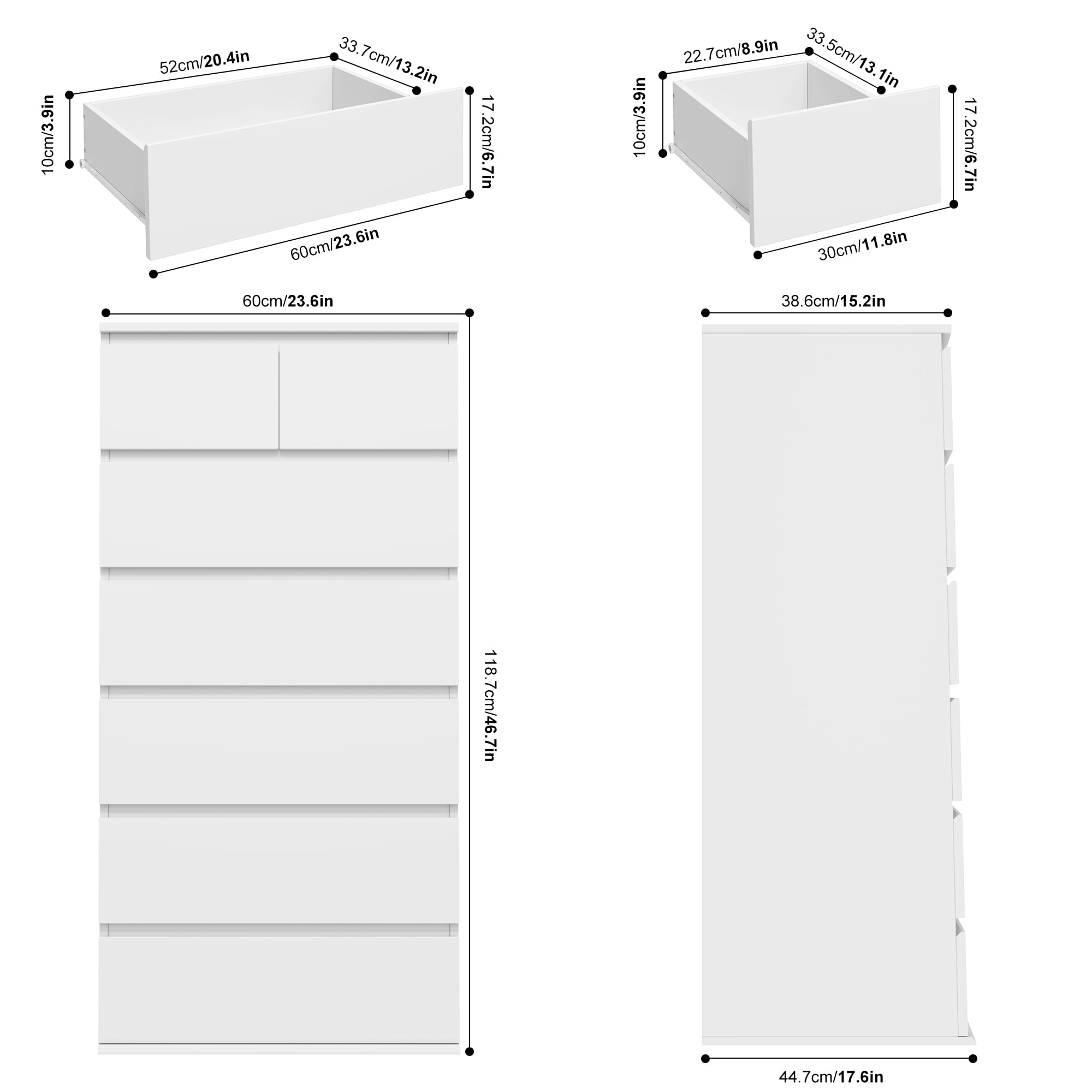 Homfa 7 Drawer White Dresser, Tall White Dresser & White Chest of Drawers, Bedroom Storage Cabinet Clothes Drawers for Bedroom Living Room