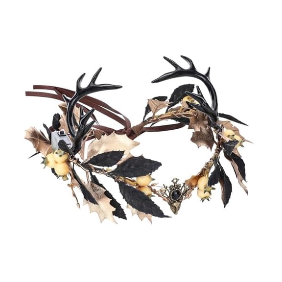 Fuswd Light up Antler Crown - Forest Flower Circlet Elf Headpiece Fairy Deer Horns Headband for Renaissance Ren Faire Accessory Women Cosplay Photo Shoot