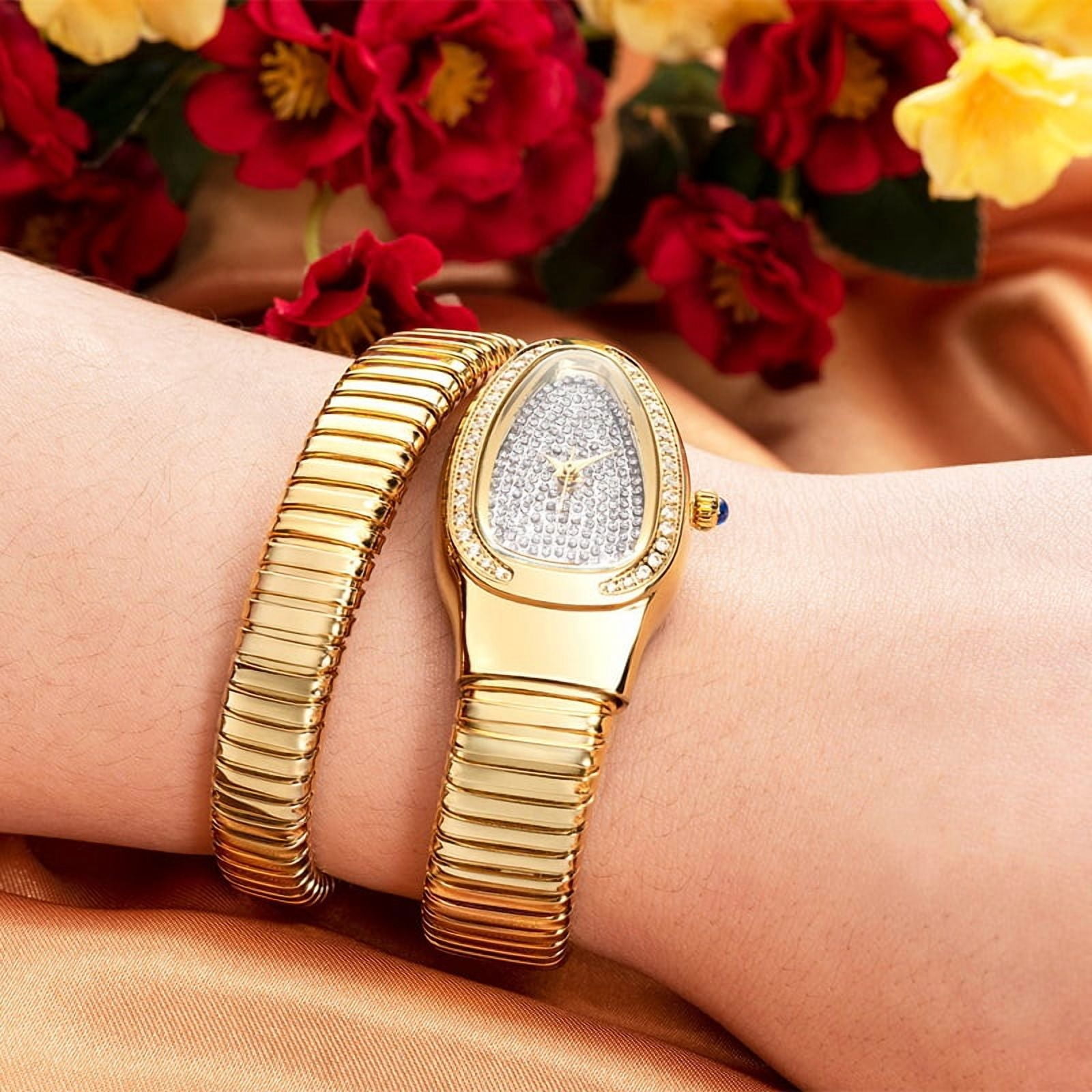 Gold Snake Women Watch Full Steel Quartz Wristwatches Hip Hop Bracelet Watch