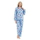 thumbnail image 5 of GLOBAL Conjunto de Pijama de Franela para Mujer, Pijama 100% Algodón para Mujer, Ropa de Estar por Casa, Manga Larga, Botón, Cordón en la Cintura, Ropa de Dormir Cálida, Muñeco de Nieve Azul M, 5 of 6