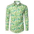 thumbnail image 4 of Hpapadks Mens Shirt Long Sleeve Floral Print Business Button Lapel Leisure Blouses Loose Mens Dress Shirt Green L, 4 of 5