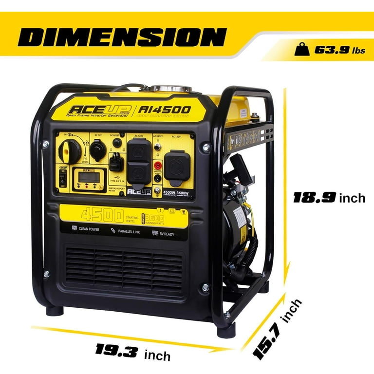 Aceup Energy 4500 Watt Gas Inverter Generator, 3600 Running Watts