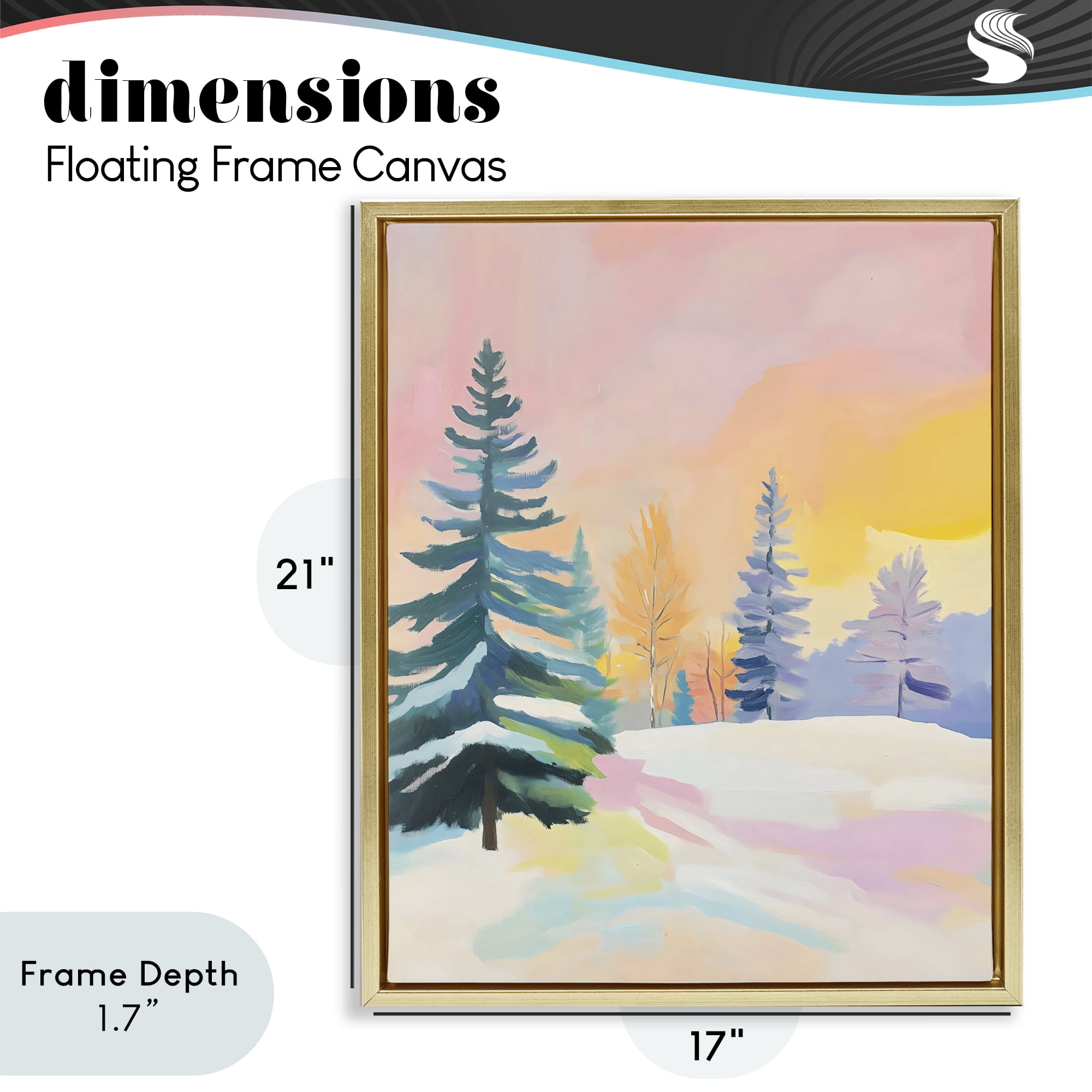 Stupell Industries Winter Forest Snowscape in Pastels Gold Framed Floater Canvas Wall Art, design by The Prints Vibe