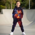 thumbnail image 3 of Uorisanigo Kids Sweat Suit Set - 2 Piece Oversized Fire Wolf Print Pullover Hooded Sweatshirt and Athletic Jogger Sweatpants for Boys Girls, Hoodies & Sweatpants Outfit, 3 of 7