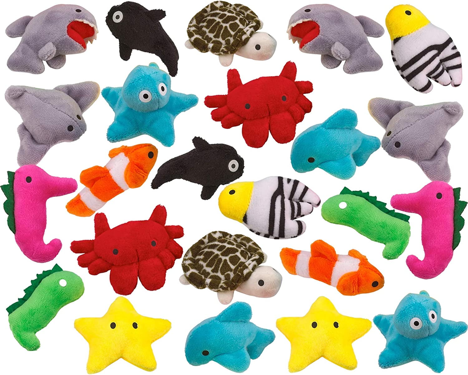 Kicko Sea-Life Plush Toys - 3 Inches - 24 Assorted Pieces - for Kids,  Babies, Adults, Decorations, Bedtime, Sleep, Play, and 