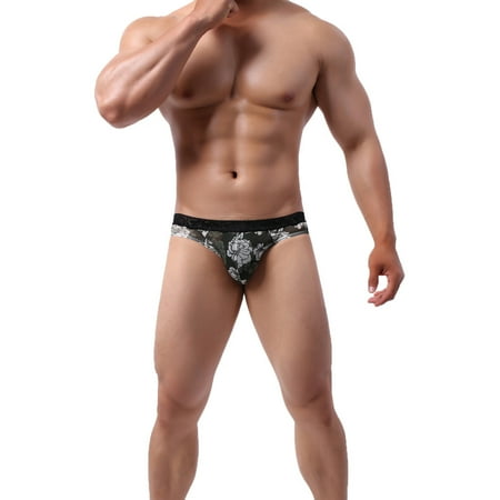 

fnhpitd Men Printed Fashion Briefs Sexy Comfortable Breathable Lace Trim Underwear