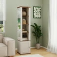 thumbnail image 2 of 360 Degree Rotating Storage Cabinet with Full Length Mirror, 8 Open Shelves and Hooks for Entryway, Living Room, Bathroom Organization in Antique White, 2 of 9