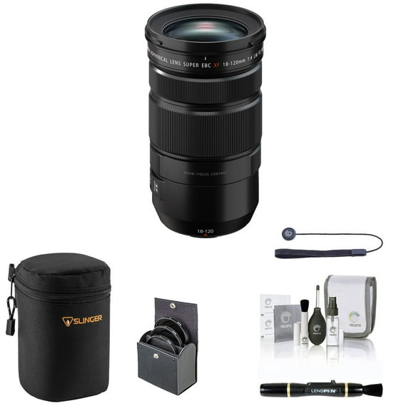 Fujifilm XF 18-120mm f/4 LM PZ WR Lens, Black with 72mm Filter Kit, Soft Lens Case, Lens Cleaner, Cleaning Kit, Universal Lens Cap Tether