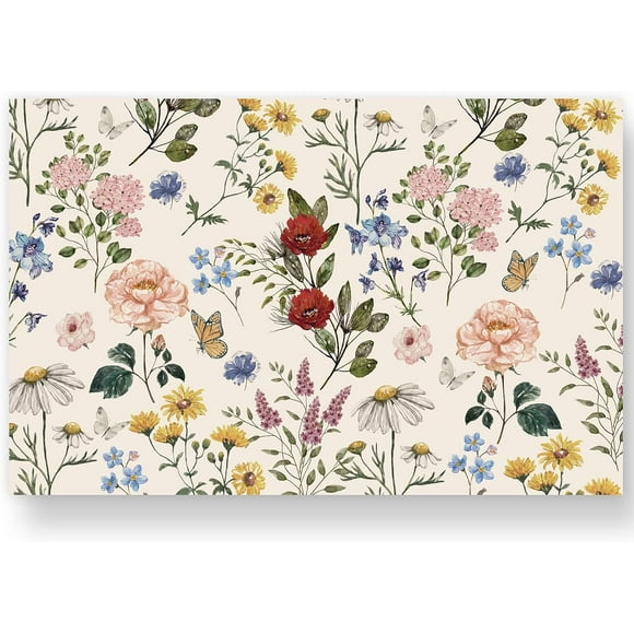 shiyou-50 Pack Floral Paper Place Mats Disposable Vintage Wild Flower Placemat 11 x 17 Inch Flower Butterfly Decorative Paper Table Mats for Kitchen Dinner Table Setting Party Supplies