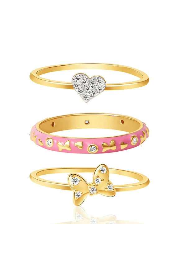 Women's Two Tone Sterling Silver CZ Stackable Rings, 2 Pieces