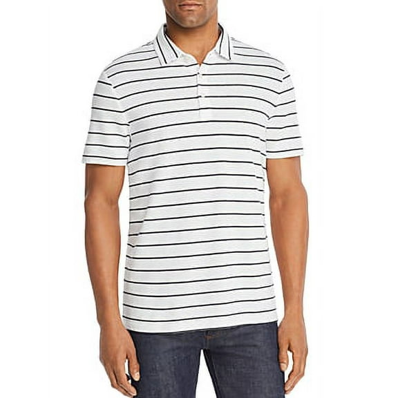 Michael Kors WHITE Striped Slub-Knit Classic Fit Polo Shirt, US Medium