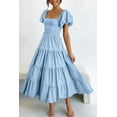 thumbnail image 3 of Women's Summer Short Puff Sleeve Smocked Dress Square Neck Long Dresses, 3 of 6