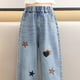 thumbnail image 5 of Odeerbi 5-15 Años Niñas Jeans de Pierna Ancha Pantalones de Denim Bordados de Estrella Pantalones de Vaquero Sueltos Ropa Exterior Casual Pantalones de Pierna Recta, 5 of 7