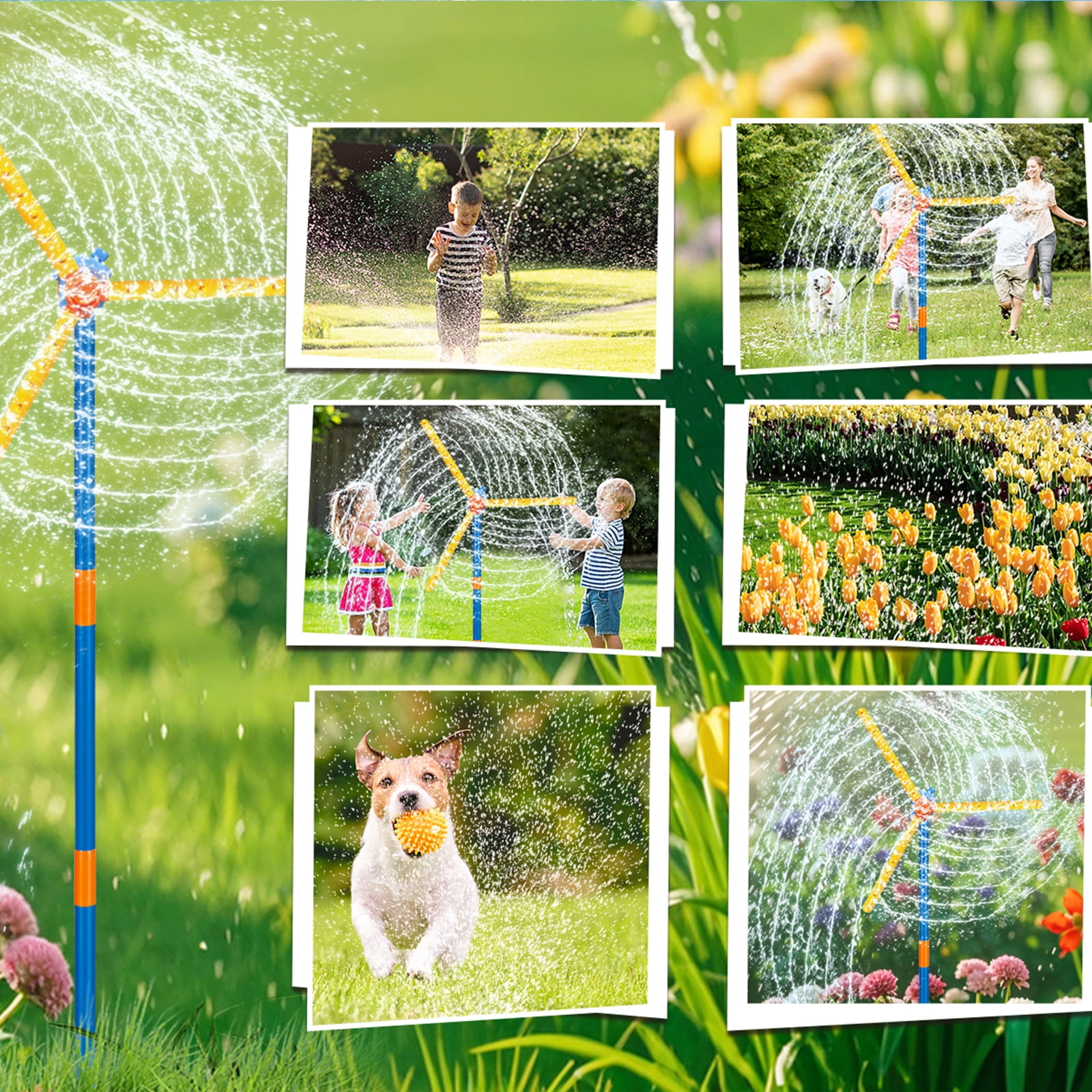 PMHZI 63-inch Kids Water Sprinkler Toy with 36 Nozzles, 360° Rotating Outdoor Spray, Upgraded Lawn Sprinkler for Toddlers Backyard Play