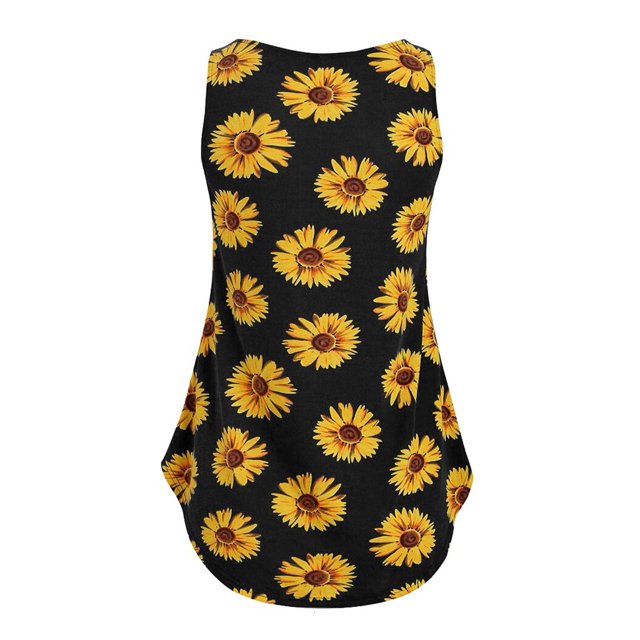 Mode Femmes Sans Manches Tournesol Impression Couleur Bloc Réservoir T-Shirt Top