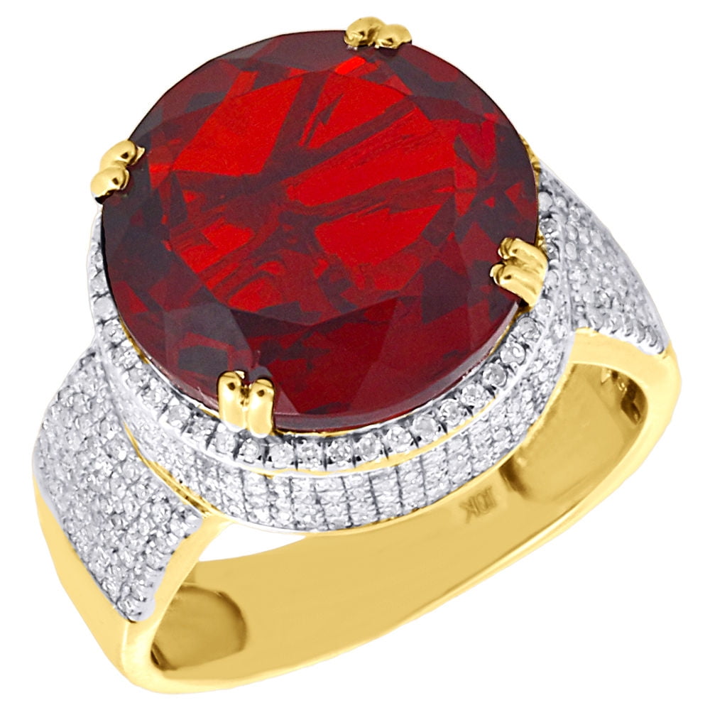 10k Yellow Gold Mens Diamond Royal Red Gemstone Fashion Pinky Ring Pave ...