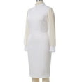 thumbnail image 2 of Afinprain Womens Clergy Dress Tab Collar Sheer Puff Sleeve Pencil Dresses, 2 of 6