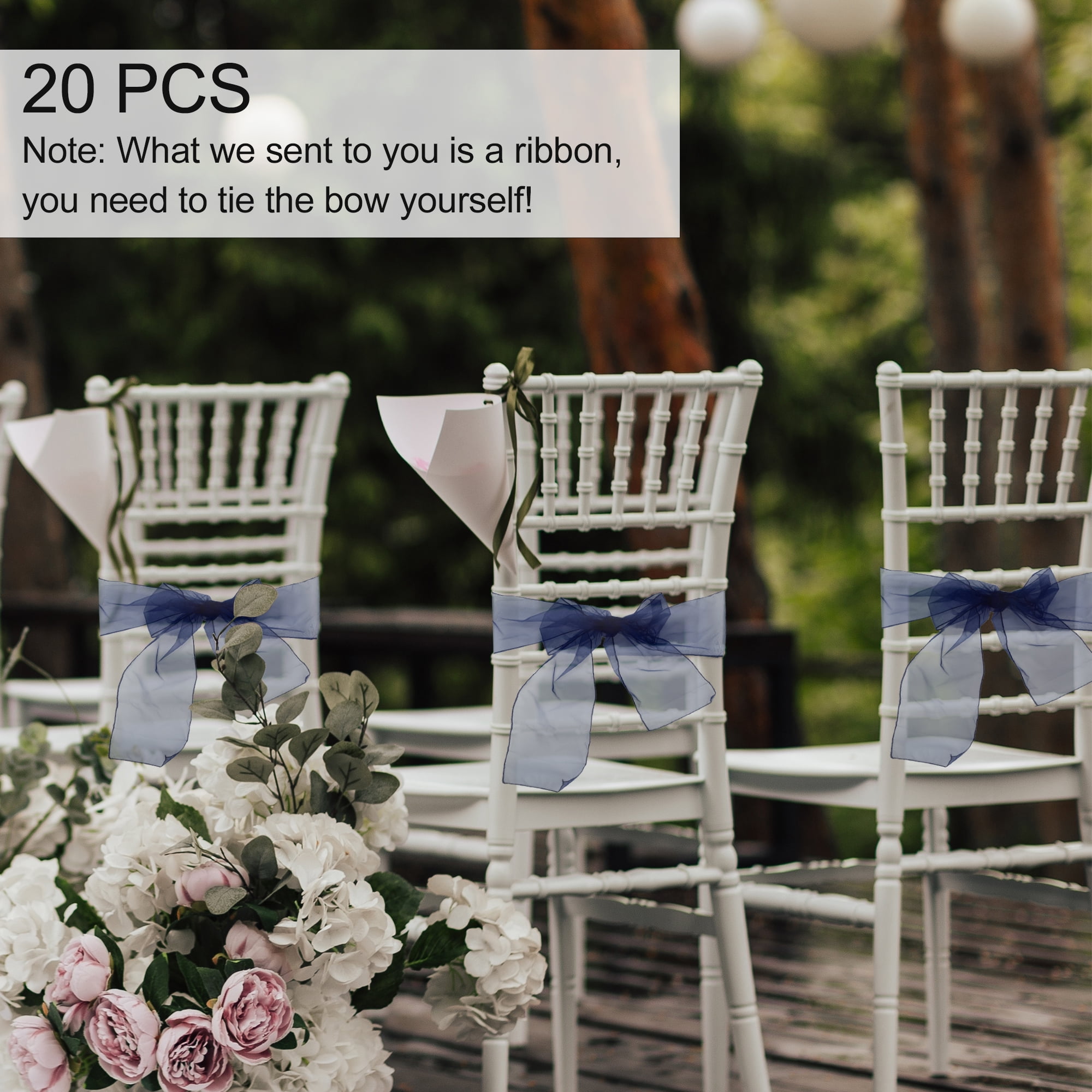 Unique Bargains 20 Pcs Organza Chair Sashes Self Tie Chair Ribbons for Banquet