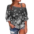 thumbnail image 1 of Camiseta holgada informal con cuello de una línea y manga tres cuartos estampada a la moda para mujer Fridja  FKASFK863, 1 of 6