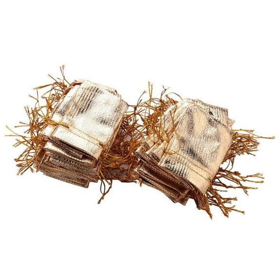 100Pcs Gold Foil Organza Bag Candy Gift Bags Wedding Favor Pouch Gift Packaging Bags Drawstring Pouch 5x7Cm