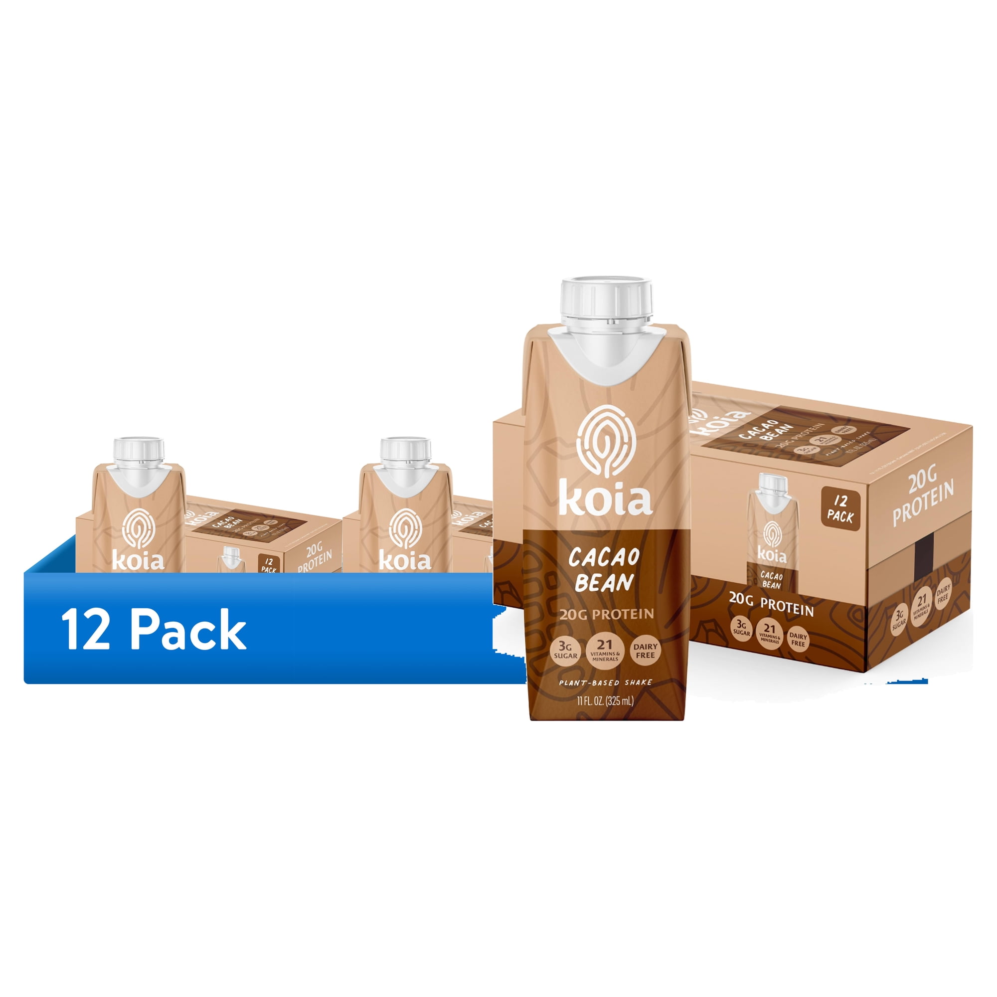(12 pack) Koia Plant Based Protein Shake, Cacao Bean, 11 Fl Oz