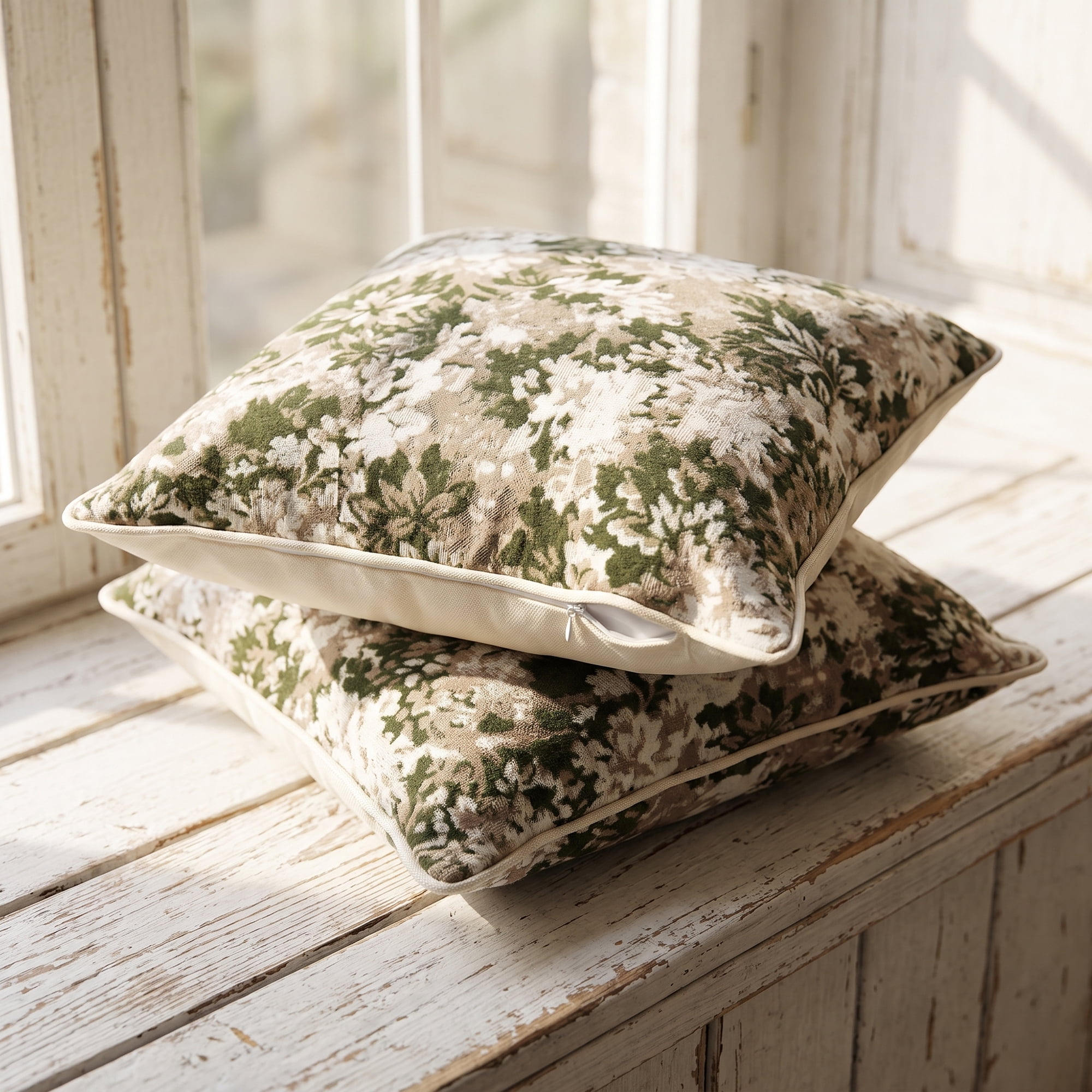 Unique Bargains 2Pcs Floral Throw Pillow Covers Chenille Cushion Cases Dark Green 18"x18"