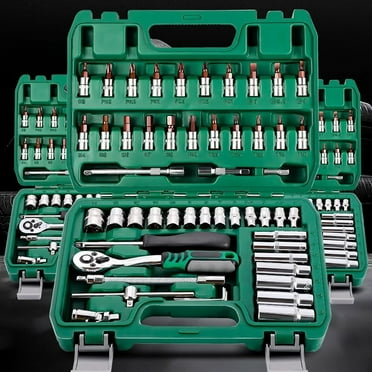 53PCS 1/4 Inch Ratcheting Wrench Set,SAE and Metric Hex Bit Socket Set, Ratchet Wrench Set with S2 & CR-V Sockets,Set For Automotive Repair And Home Use.