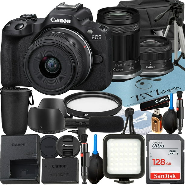Canon EOS R50 Mirrorless Camera with RF-S 18-150mm Lens + 2 Pack SanDisk  128GB Memory Card + Case + ZeeTech Accessory 